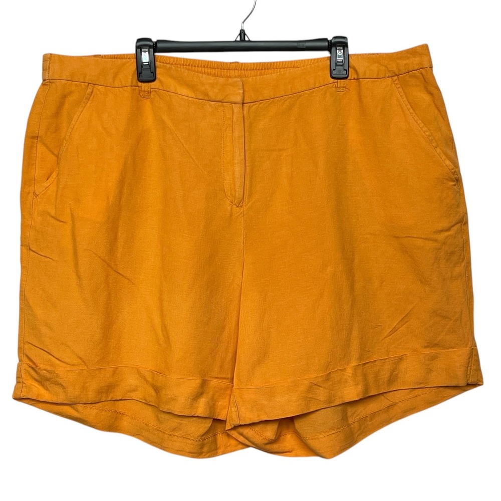Lane Bryant Mustard Yellow Linen Blend Cuffed Shorts Plus Size 24 Elastic Back